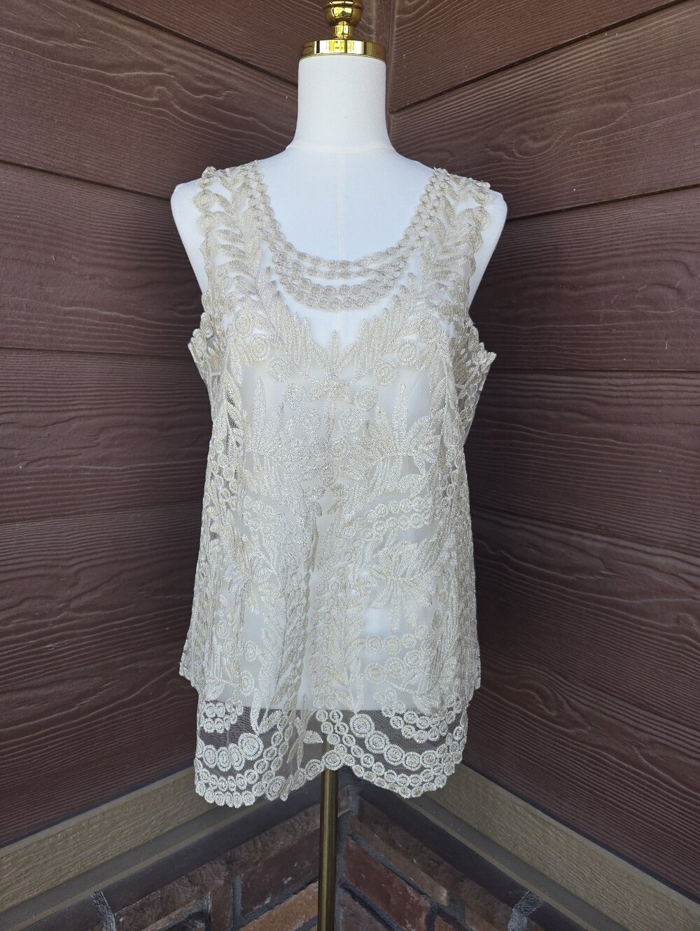 Forgotten Grace Women's Embroidered Lace Sleeveless Sheer Camisole - Cream NWOT